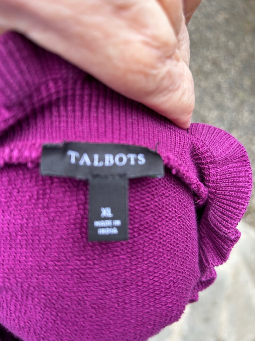 TALBOTS Purple Ruffle Neck Pullover with Gold Buttons - Picture 6 of 7